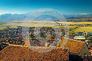 Beautiful ancient Rasnov city view from the castle, Transylvania, Romania