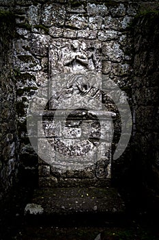 Beautiful ancient sculpture at the famous monster park in the municipality of Bomarzo in Italy