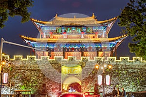 Beautiful ancient street north gate building in night in Dali ancient city