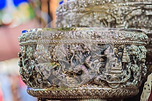 Beautiful Ancient Thai genuine silver bowl, retro engraved silverware, Beautiful genuine silver bowl handicrafts of Thailand