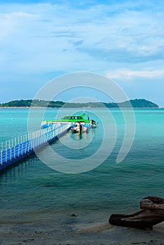 Beautiful Andaman sea, Tropical Turquoise clear blue sea and white sand beach on pattaya beach with blue sky background - summer