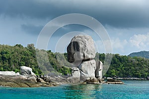 Beautiful Andaman sea, Tropical Turquoise clear blue sea and white sand beach on pattaya beach with blue sky background - summer