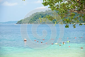 Beautiful Andaman sea, Tropical Turquoise clear blue sea and white sand beach on pattaya beach with blue sky background - summer