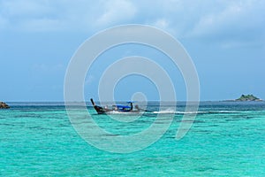 Beautiful Andaman sea, Tropical Turquoise clear blue sea and white sand beach on pattaya beach with blue sky background - summer