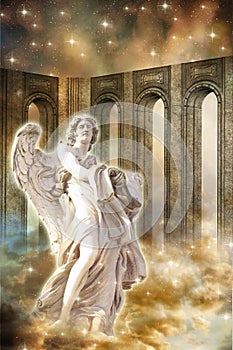 Beautiful angel archangel with gate portals and stars