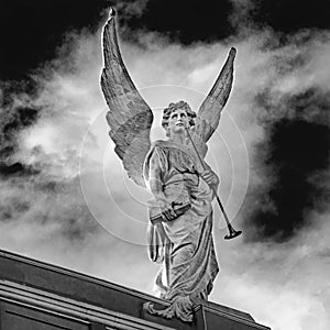 Hermoso ángel un gran alas en blanco y negro 