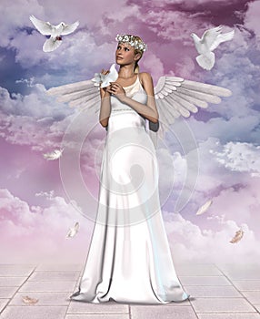 Beautiful Angel Woman and Doves