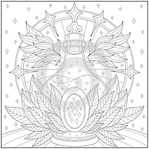 Beautiful angelic vial with gemstone and leaf decoration. Learning and education coloring page