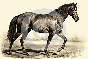 Beautiful Animal Retro Style Art Antique Horse Drawing