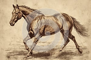 Beautiful Animal Retro Style Art Antique Horse Drawing