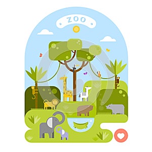 Beautiful animals in the zoo. Vector flat illustration.