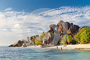 Beautiful Anse Source d`Argent tropical beach, La Digue island, Seychelles.