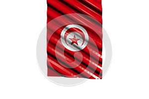beautiful anthem day flag 3d illustration - shining flag of Tunisia with big folds hanging from top isolated on white