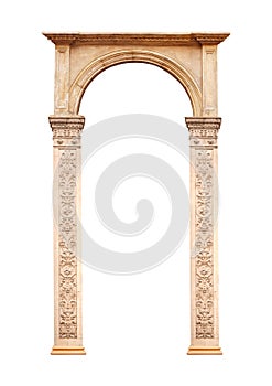 Beautiful antique arch isolated on white background