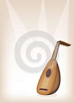 A Beautiful Antique Lute on Brown Stage Background photo