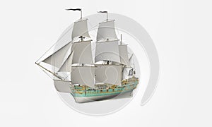 Beautiful antique pirate ship in white