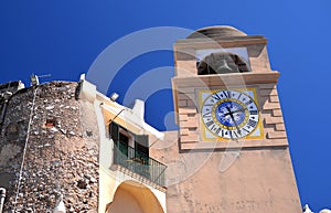 Beautiful antique tower clock on Capri island, Italy