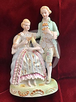 Beautiful Antique Vintage High Quality Hand Painted Porcelain Victorian People Figurine Dressed in Finery