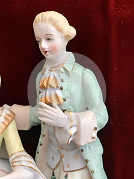 Beautiful Antique Vintage High Quality Hand Painted Porcelain Victorian People Figurine Dressed in Finery