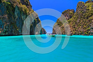 Beautiful Ao Pi Leh is snorkeling point famous tour lagoon in Phi Phi Islands Krabi Thailand