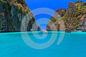 Beautiful Ao Pi Leh is snorkeling point famous tour lagoon in Phi Phi Islands Krabi Thailand