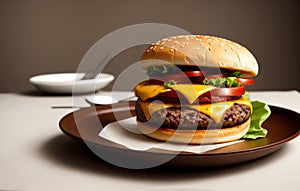 Beautiful appetizing Burger, close-up side view