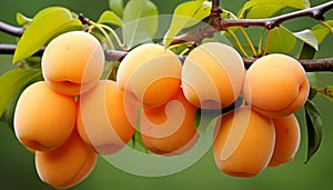 Beautiful apricot tree with branches full of juicy fruits during a fruitful harvest season