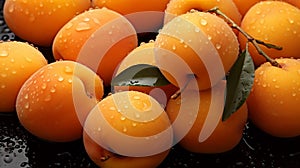 Beautiful apricots with dew droplets