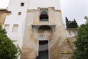 Beautiful arabic architectonical style building facade into generalife gardens alhambra