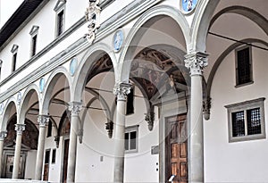 Beautiful arcades of the Istituto degli innocenti in Piazza della Santissima Annunziata in Florence. photo