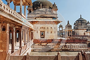 Beautiful arches and towers of the 17th century Citadel of Jahangir, Orchha in India