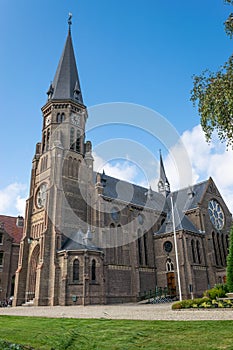 Beautiful archirectural image of church in town of Reeuwijk-dorp, Holland