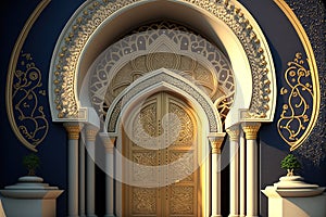 A beautiful architectural design of the entrance door to the mosque. Decorative door