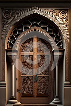 A beautiful architectural design of the entrance door to the mosque. Decorative door