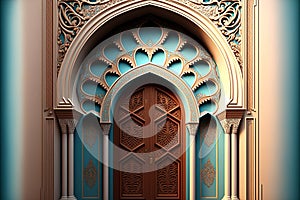 A beautiful architectural design of the entrance door to the mosque. Decorative door