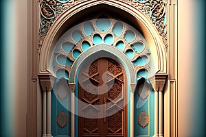 A beautiful architectural design of the entrance door to the mosque. Decorative door