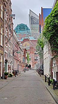 Beautiful architectural ensemble in The Hague, Netherlands: historic building mixed with modern architecture photo