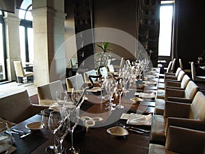 Beautiful architectural room dining table winetasting photo