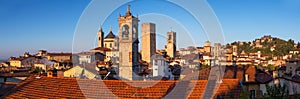 Beautiful architecture of the Citta Alta in Bergamo at sunrise, Italy