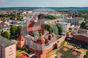 Beautiful architecture of the city of LÄ™bork with fortified buildings of the Teutonic castle, Poland