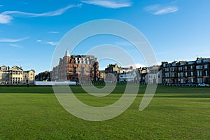 Beautiful architecture of the city of St. Andrews near the golf course in Scotland