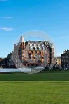 Beautiful architecture of the city of St. Andrews near the golf course in Scotland