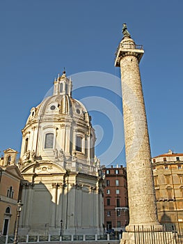 Beautiful architecture of Colonna Traiana & Chiesa, Rome Italy 