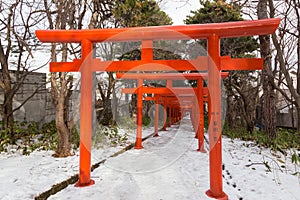 Beautiful Architecture Fushimiinari Taisha Shrine Temple in Hokkaido, Japan During winter season