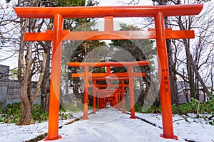 Beautiful Architecture Fushimiinari Taisha Shrine Temple in Hokkaido, Japan During winter season