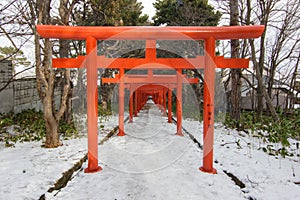 Beautiful Architecture Fushimiinari Taisha Shrine Temple in Hokkaido, Japan During winter season