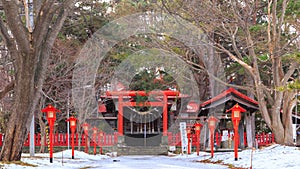 Beautiful Architecture Fushimiinari Taisha Shrine Temple in Hokkaido, Japan During winter season