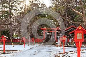 Beautiful Architecture Fushimiinari Taisha Shrine Temple in Hokkaido, Japan During winter season