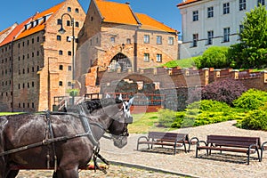 Beautiful architecture of Grudziadz with granaries at Wisla river, Poland photo