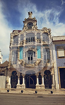 Beautiful architecture of the houses in Aveiro, Portugal